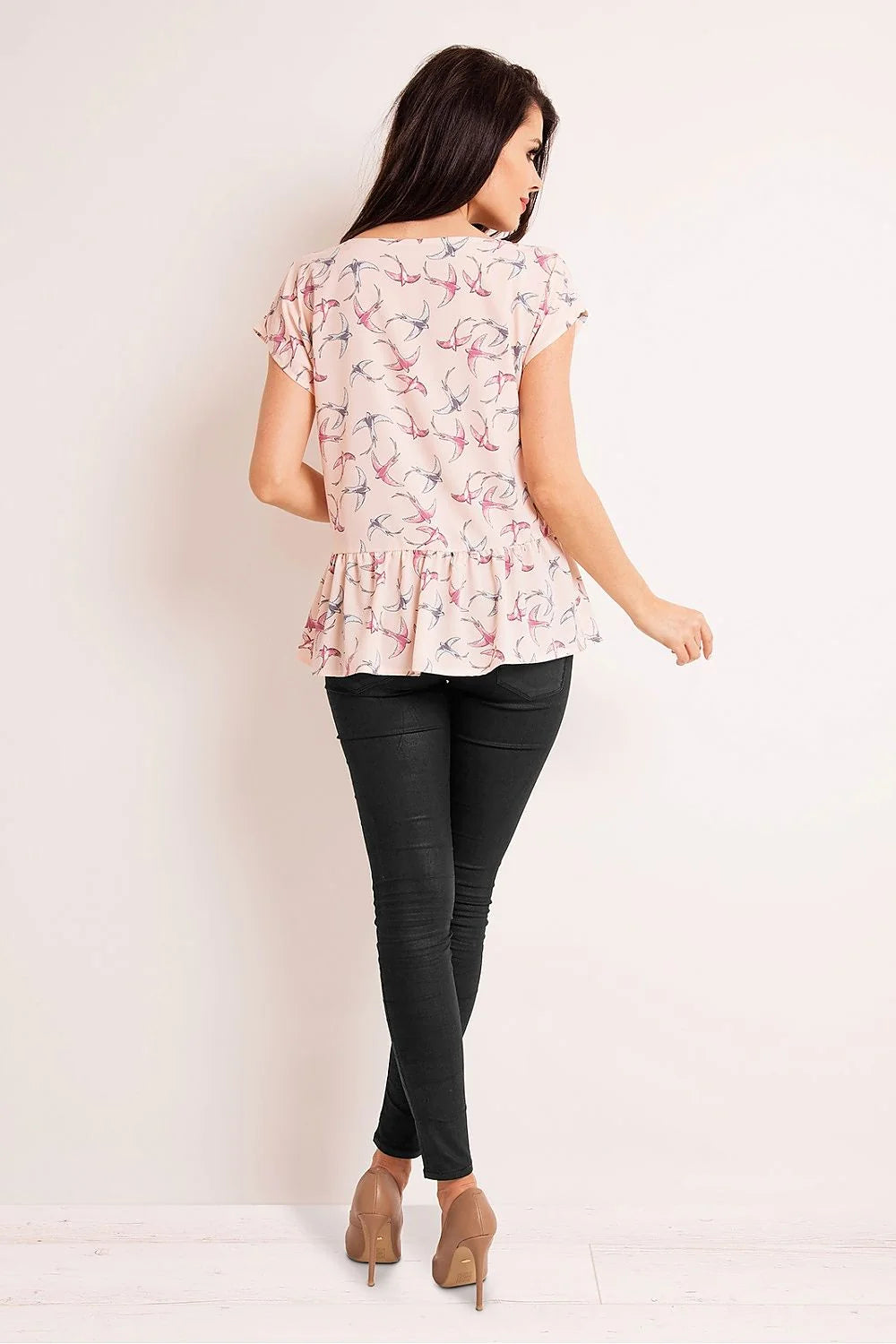 Chemisier en tissu rose motifs oiseaux élégant confortable mode féminine parfait bureau sorties femmes