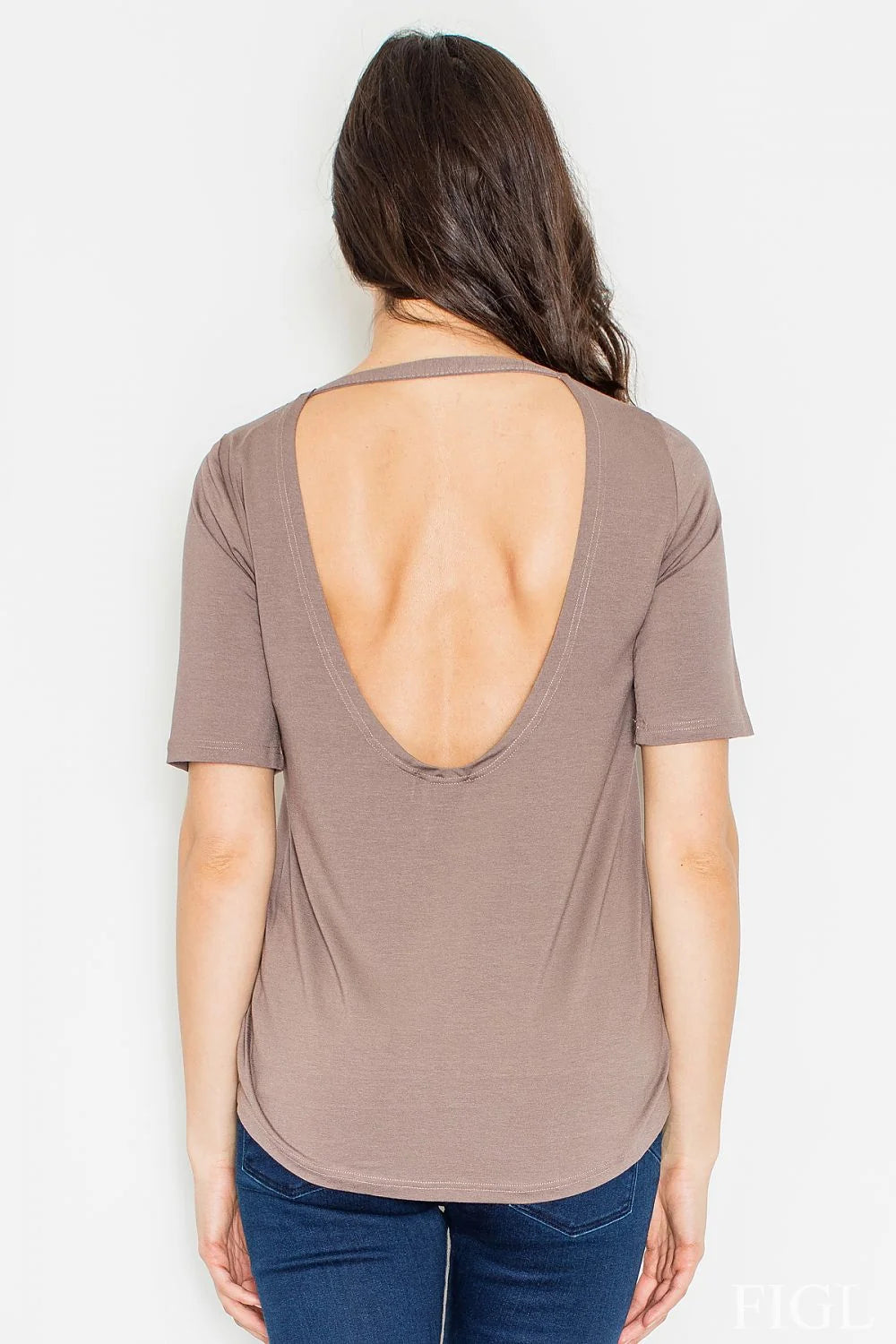 chemisier Figl dos ouvert bande horizontale viscose elasthanne ajusté confortable chic décontracté asymétrique souple respirant polyvalent beige vert noir