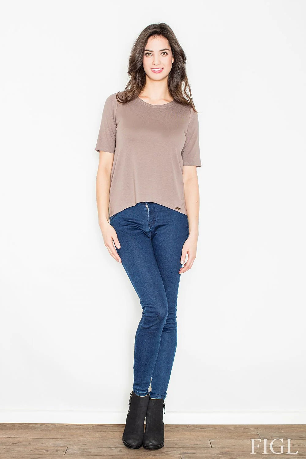 chemisier Figl dos ouvert bande horizontale viscose elasthanne ajusté confortable chic décontracté asymétrique souple respirant polyvalent beige vert noir