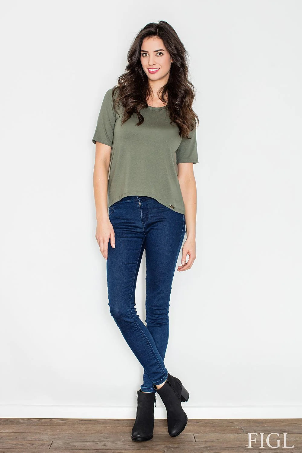 chemisier Figl dos ouvert bande horizontale viscose elasthanne ajusté confortable chic décontracté asymétrique souple respirant polyvalent beige vert noir