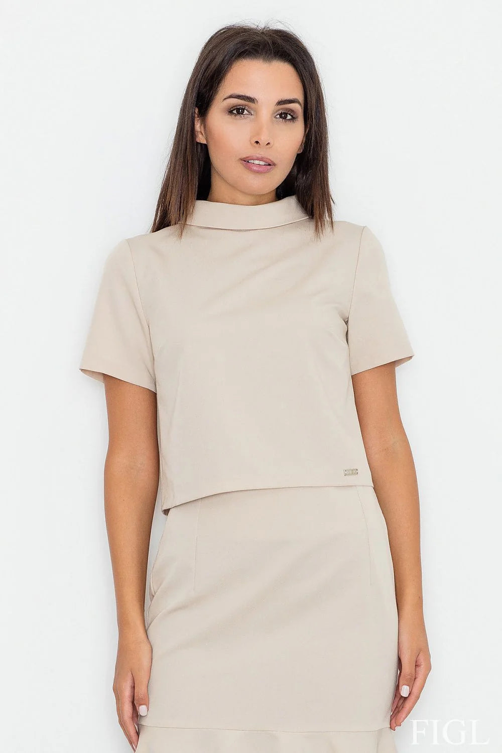 Chemisier Figl en coton beige clair élégant style minimaliste pour tenue professionnelle femme moderne