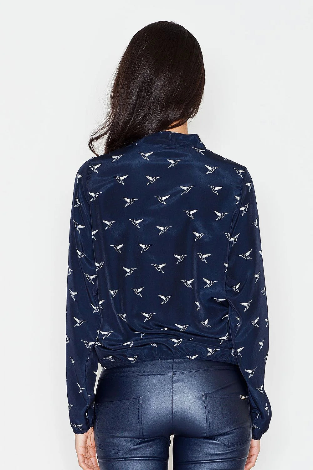 Chemisier Figl polyester blanc chic élégant femme manches longues col V bord côte ourlet soigné léger motifs subtils tailles XL