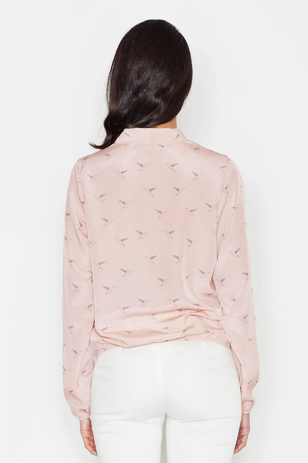 Chemisier Figl polyester blanc chic élégant femme manches longues col V bord côte ourlet soigné léger motifs subtils tailles XL