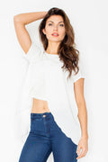 chemisier Figl viscose asymétrique moderne élégant casual chic manches courtes encolure ronde empiècement drapé crop devant long dos arrondi blanc