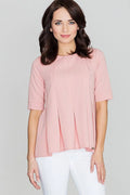 Chemisier fluide élégant rose pâle manches courtes ample décontracté mode féminine tenue sophistiquée femme