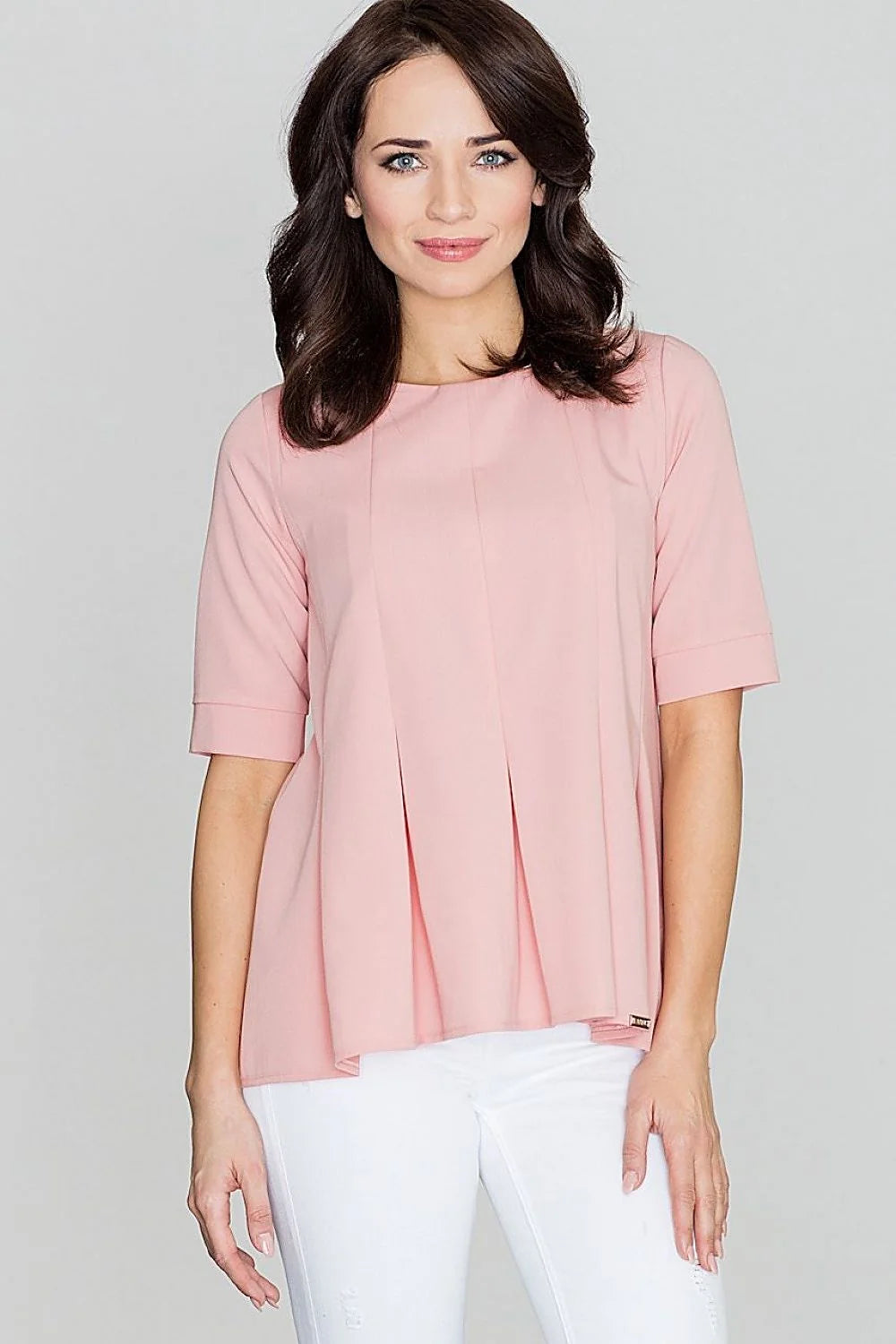 Chemisier fluide élégant rose pâle manches courtes ample décontracté mode féminine tenue sophistiquée femme