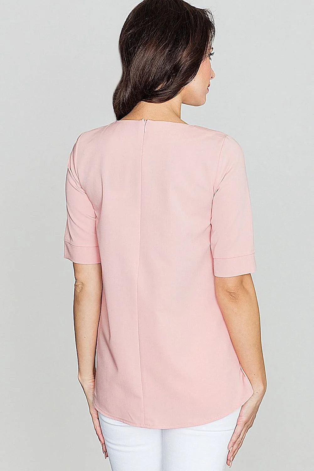 Chemisier fluide élégant rose pâle manches courtes ample décontracté mode féminine tenue sophistiquée femme