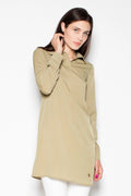 Chemisier long coton décontracté classique beige ample col revers manches longues mode femme élégante