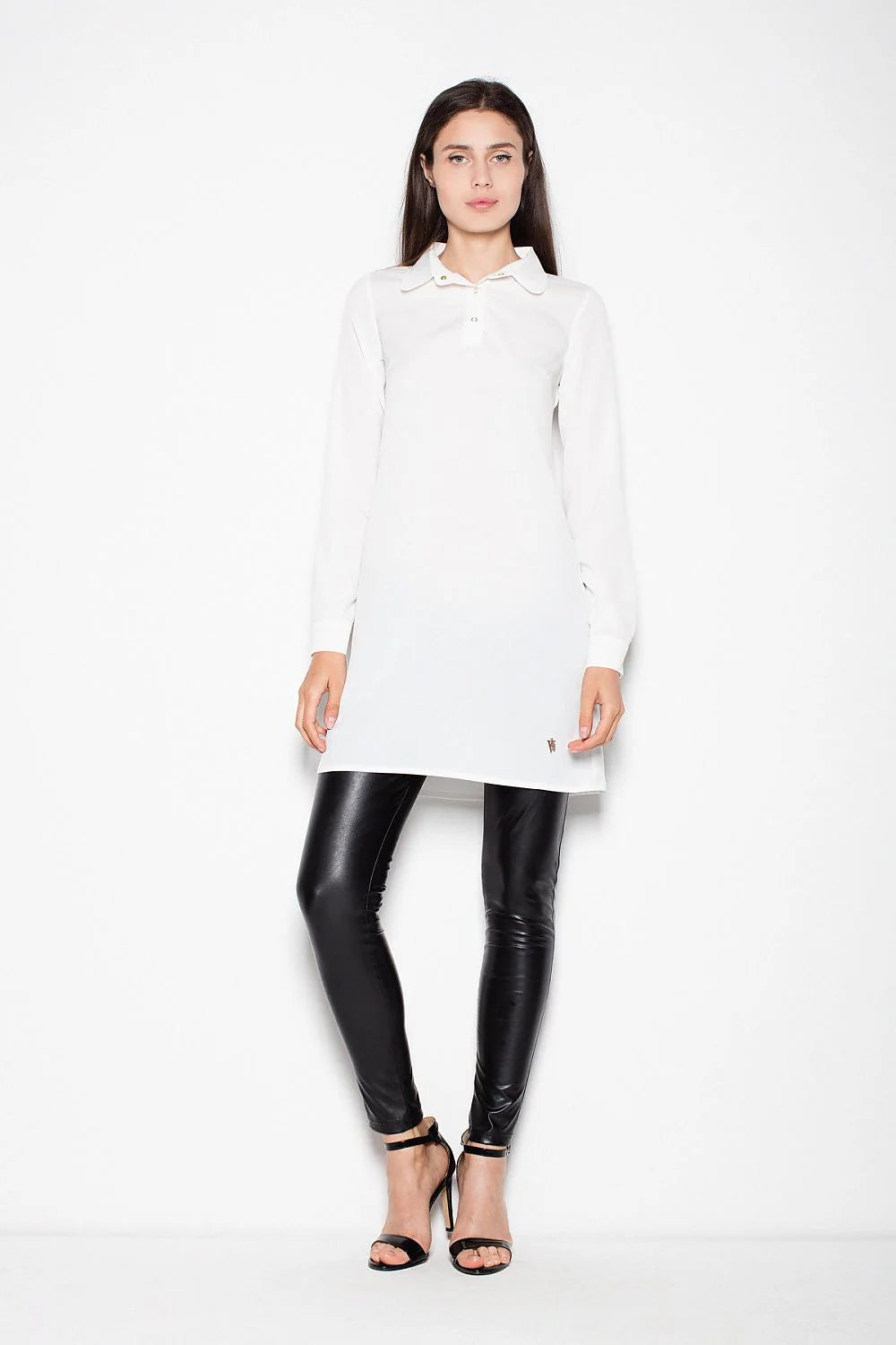 Chemisier long coton décontracté classique beige ample col revers manches longues mode femme élégante