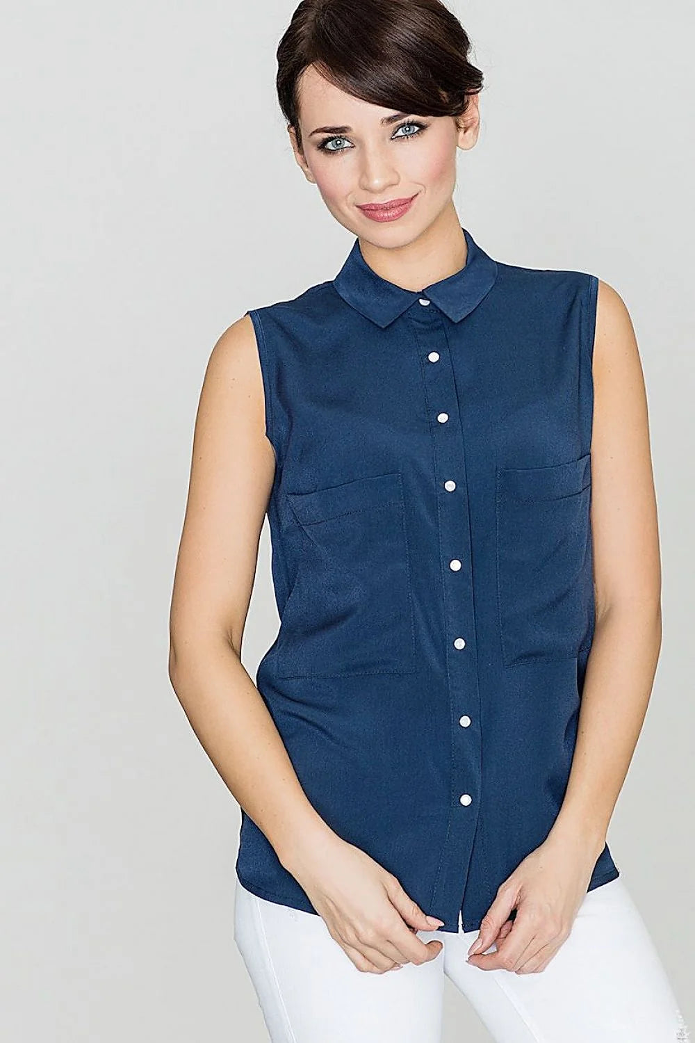 Chemisier sans manches coton bleu marine chic et élégant pour femmes modernes et sophistiquées