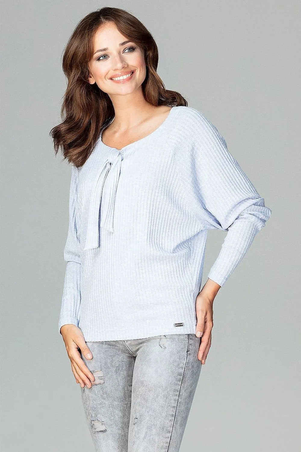 Chemisier tricot fin casual élégant avec nœud style décontracté idéal pour femme moderne au quotidien