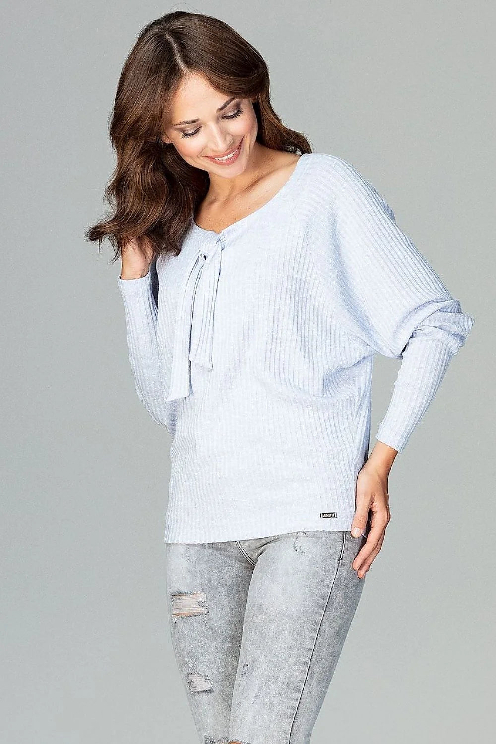 Chemisier tricot fin casual élégant avec nœud style décontracté idéal pour femme moderne au quotidien