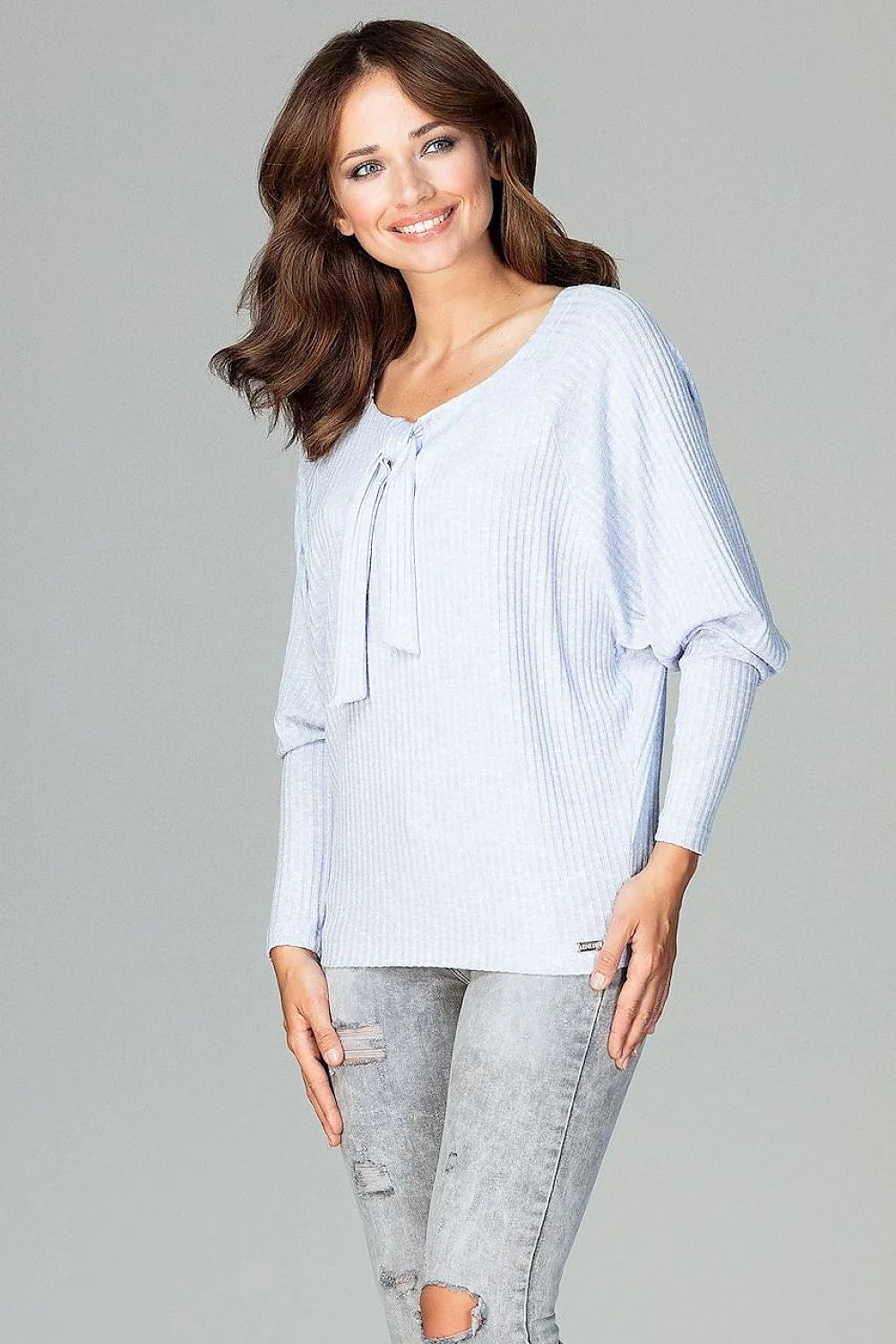 Chemisier tricot fin casual élégant avec nœud style décontracté idéal pour femme moderne au quotidien