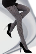 collants opaques gris chiné motifs géométriques pois noirs jacquard fantaisie maille texturée nylon élasthanne extensible maintien opacité élégants