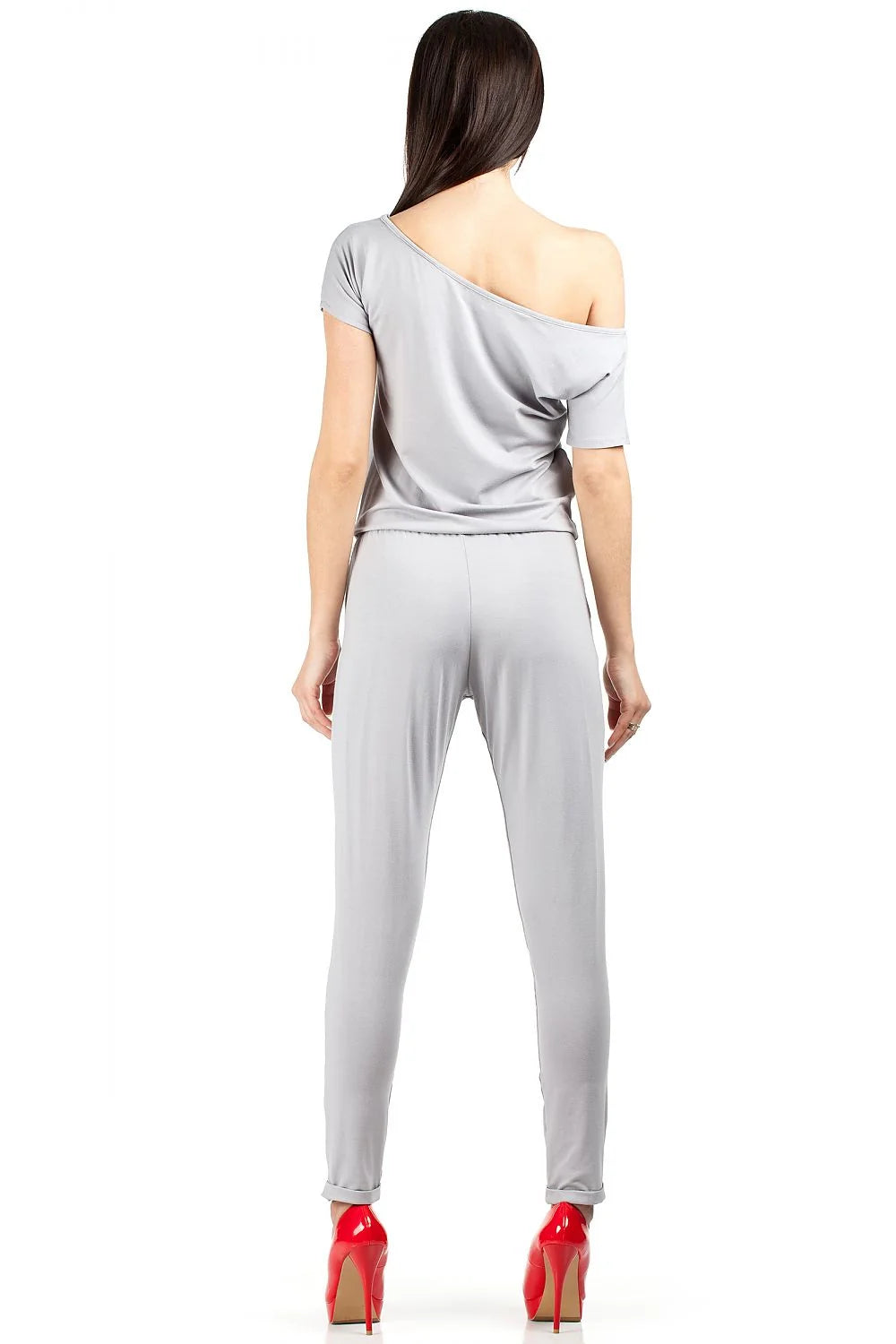 Combinaison coton décontractée gris clair épaules dénudées élégante et confortable pour mode féminine tendance