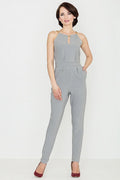 Combinaison élégante en polyester gris chic avec bretelles chaîne dorée pour soirées modernes raffinées