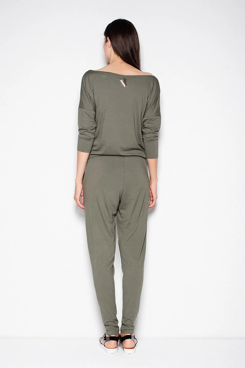 Combinaison en coton gris manches longues décontractée pour femmes élégance confort poches latérales casual
