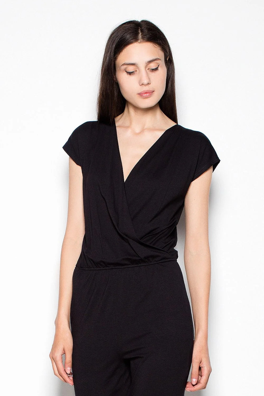 Combinaison femme coton gris clair décontractée manches courtes coupe croisée mode confortable féminine chic