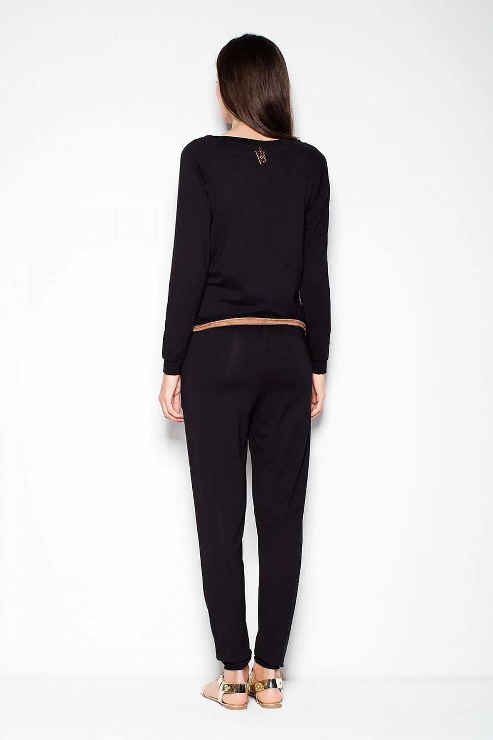 Combinaison femme en viscose kaki, style décontracté chic, ajustée, manches longues, cordon taille élégante