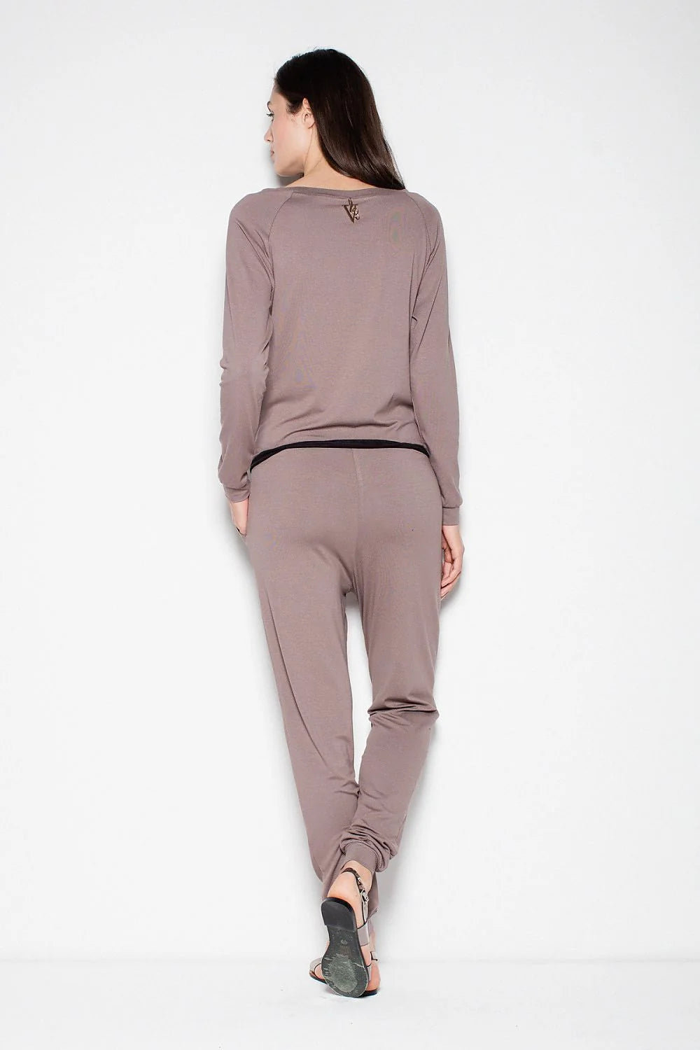 Combinaison femme en viscose kaki, style décontracté chic, ajustée, manches longues, cordon taille élégante