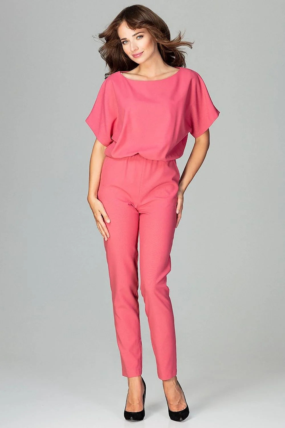 combinaison femme Lenitif vert émeraude fluide manches kimono courtes encolure bateau taille ajustée pantalon fuselé poches obliques fermeture zippée