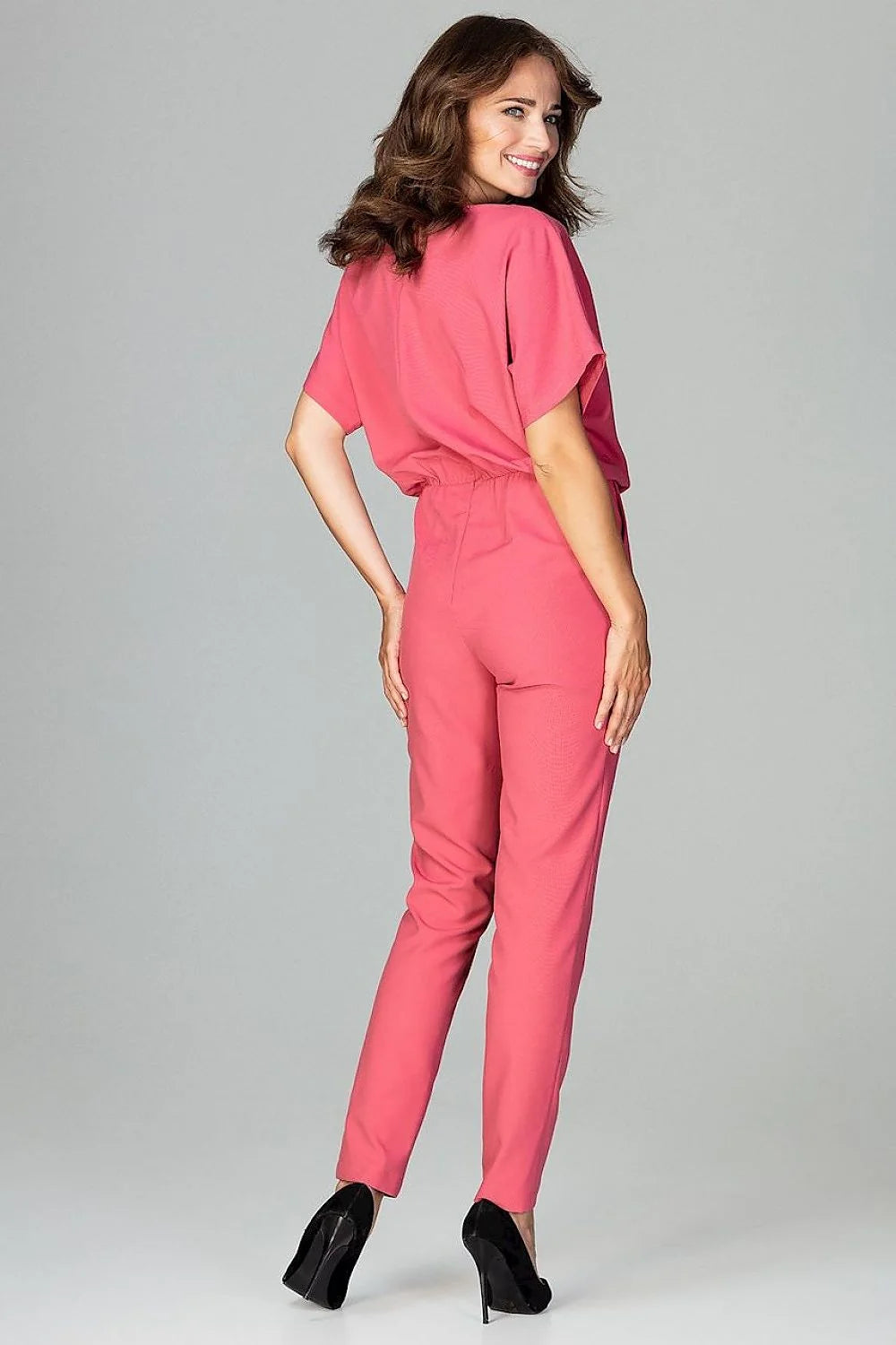 combinaison femme Lenitif vert émeraude fluide manches kimono courtes encolure bateau taille ajustée pantalon fuselé poches obliques fermeture zippée