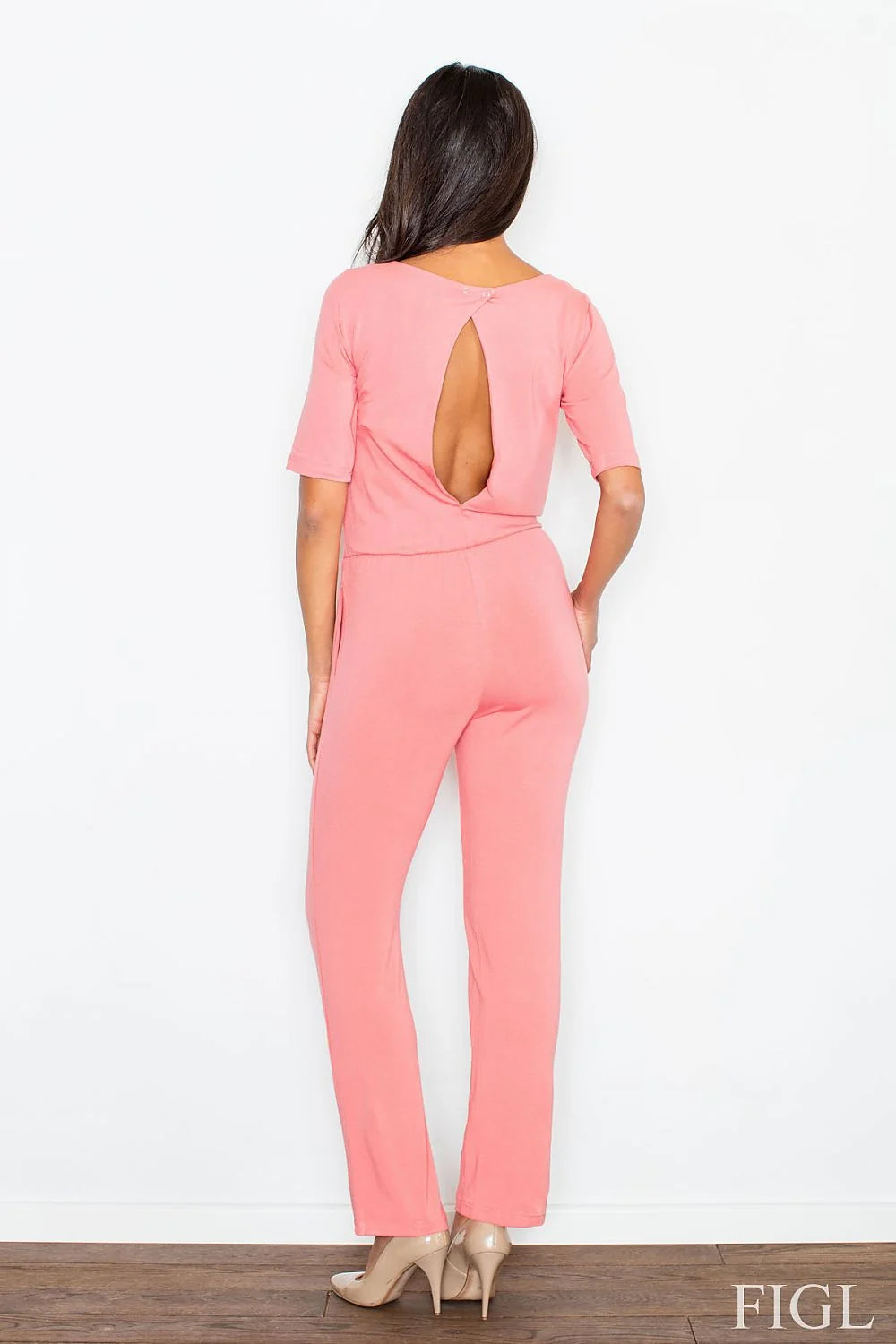 Combinaison grise coton décontractée confortable manches mi-longues col rond poches latérales mode féminine élégante