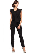 Combinaison pantalon noire élégante en polyester coupe droite cintrée chic pour femme moderne bureaux