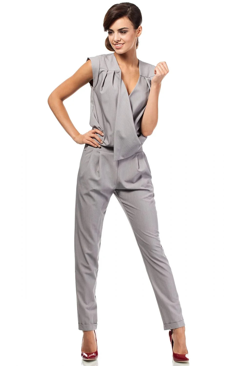 Combinaison pantalon noire élégante en polyester coupe droite cintrée chic pour femme moderne bureaux