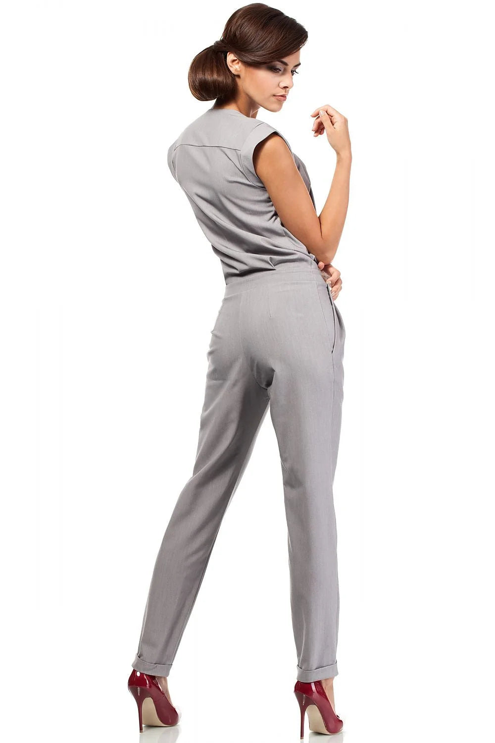 Combinaison pantalon noire élégante en polyester coupe droite cintrée chic pour femme moderne bureaux