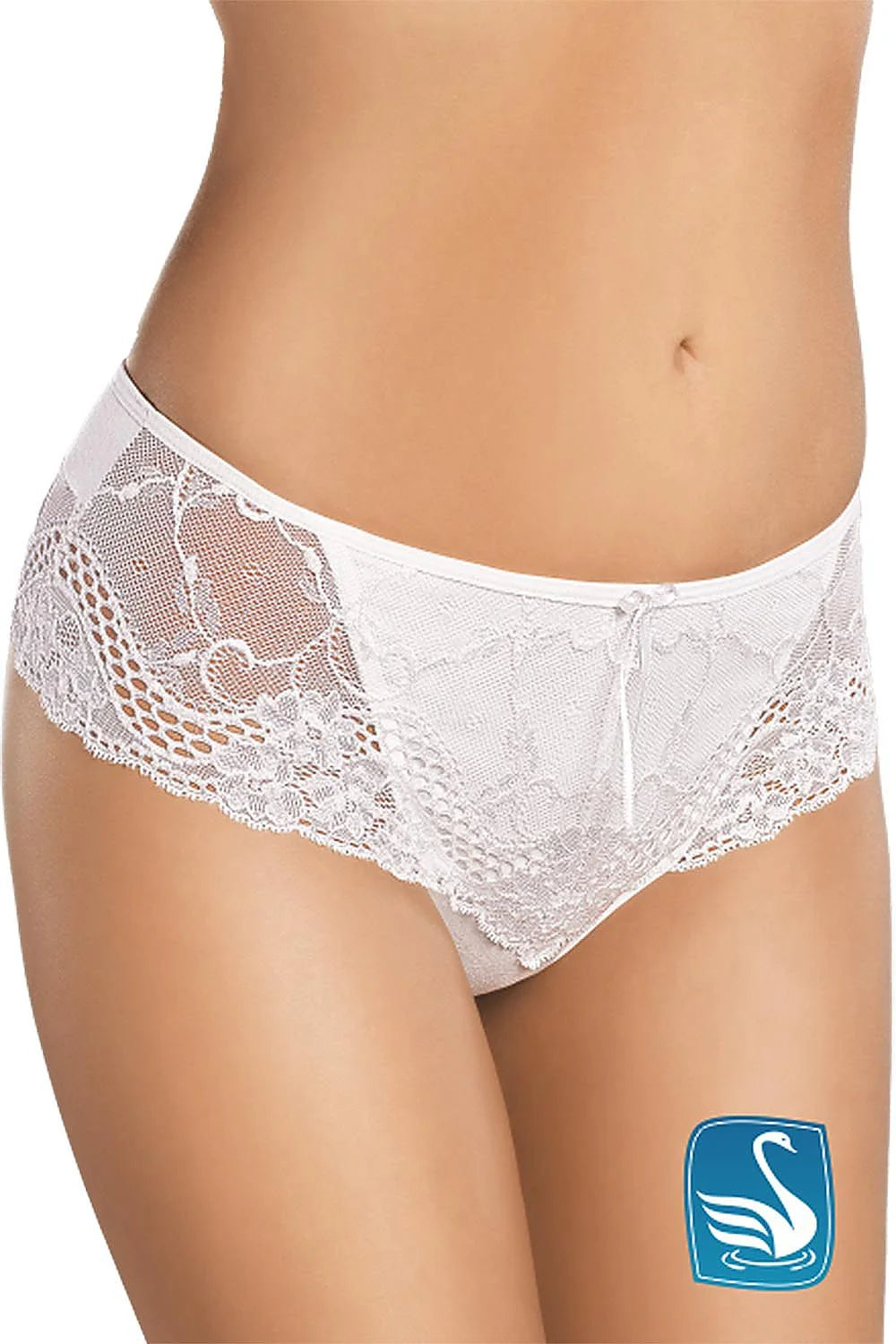 Culotte blanche dentelle romantique avec broderies florales et noeud décoratif pour une allure féminine