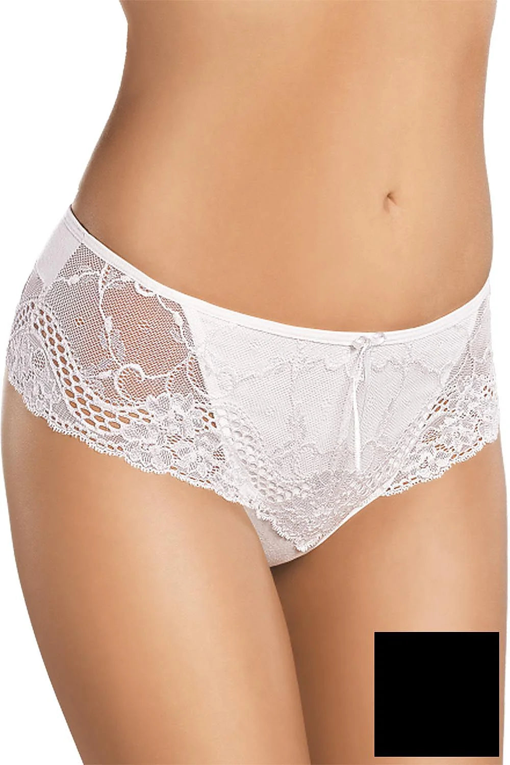 Culotte blanche dentelle romantique avec broderies florales et noeud décoratif pour une allure féminine