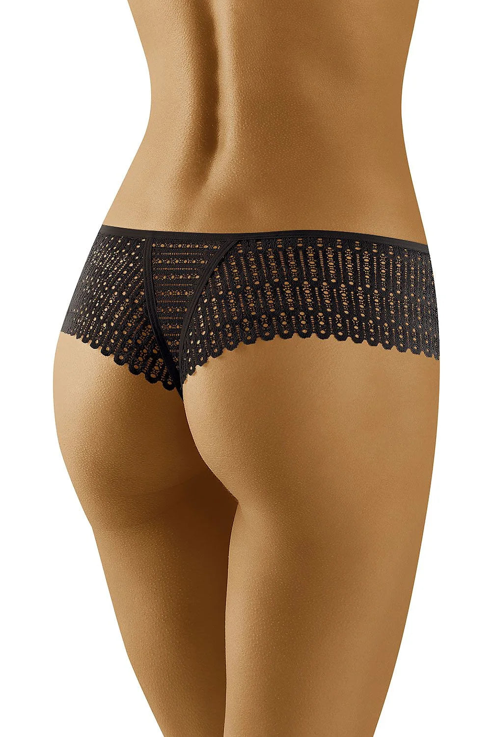 culotte brésilienne dentelle noire ajourée échancrée hipster festonnée nœud avant stretch géométrique perforée maintien confortable sexy