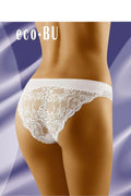culotte dentelle blanche romantique élégante motifs floraux taille mihaute bikini couvrante arrière dentelée transparente élastique maintien confortable féminin Wolbar