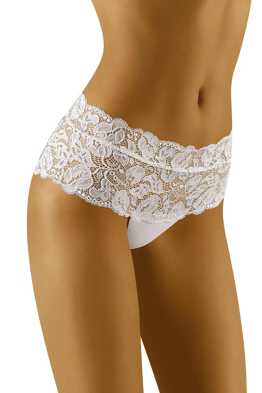 Culotte dentelle blanche romantique taille haute motifs floraux transparents lingerie féminine tendance sexy élégante