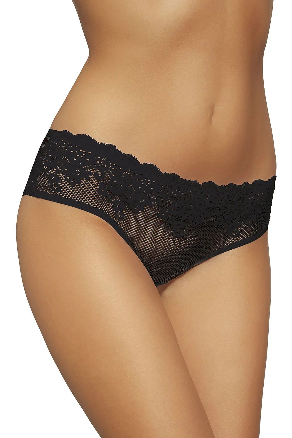 Culotte dentelle noire sexy moderne ajustée avec maille transparente motif floral femme taille basse