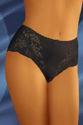 culotte dentelle noire taille haute motifs floraux transparente élégante sexy raffinée confortable maintien microfibre bande centrale satin noeud couvrante sophistiquée