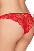 culotte dentelle rouge vif floral transparente échancrée brésilienne sexy raffinée festonnée lacets croisés élasthanne confort confortable glamour sophistiquée ajustée séduisante