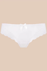 Culotte en dentelle blanche élégante avec nœud décoratif et bordure festonnée pour femme romantique