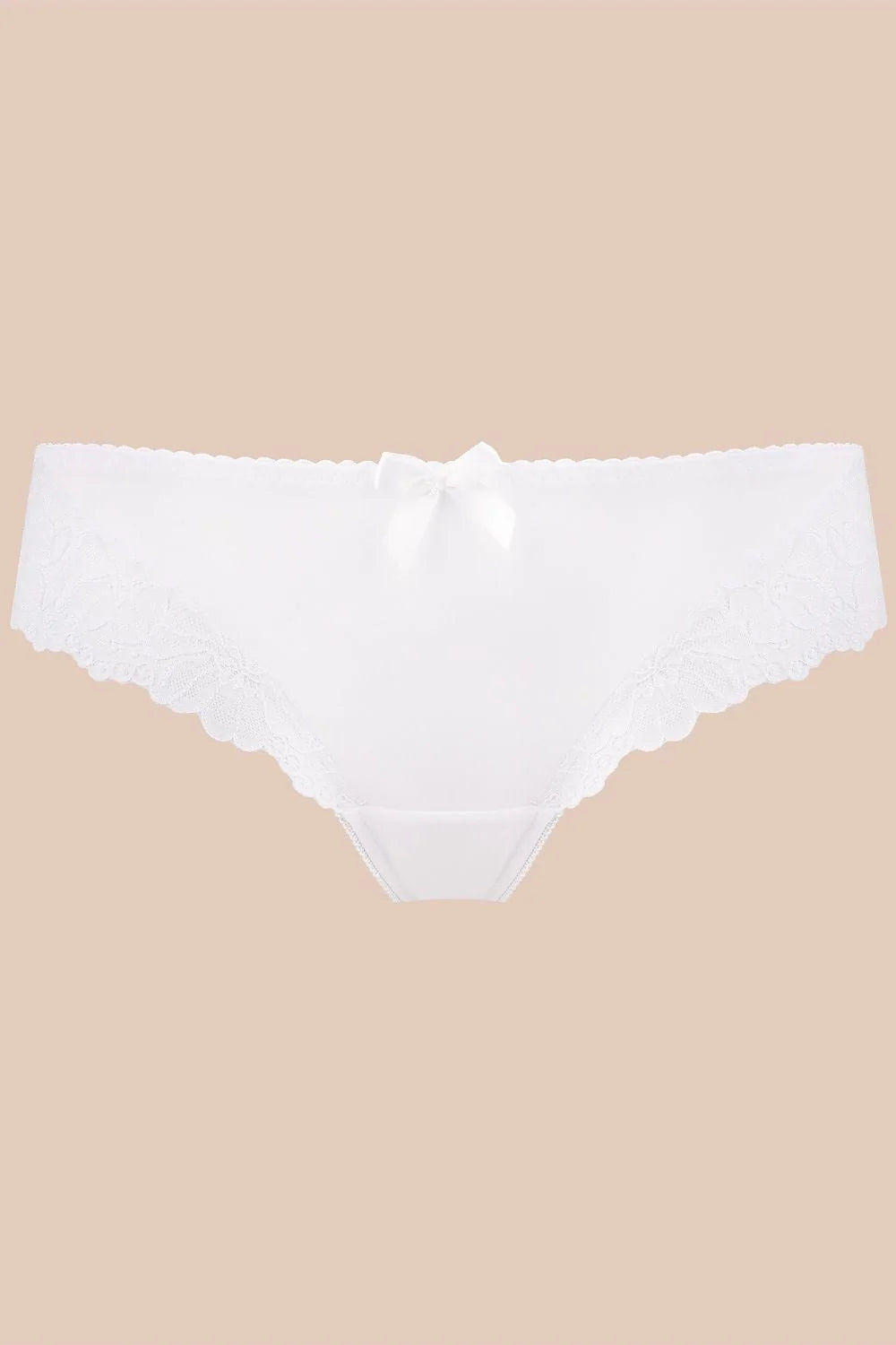 Culotte en dentelle blanche élégante avec nœud décoratif et bordure festonnée pour femme romantique