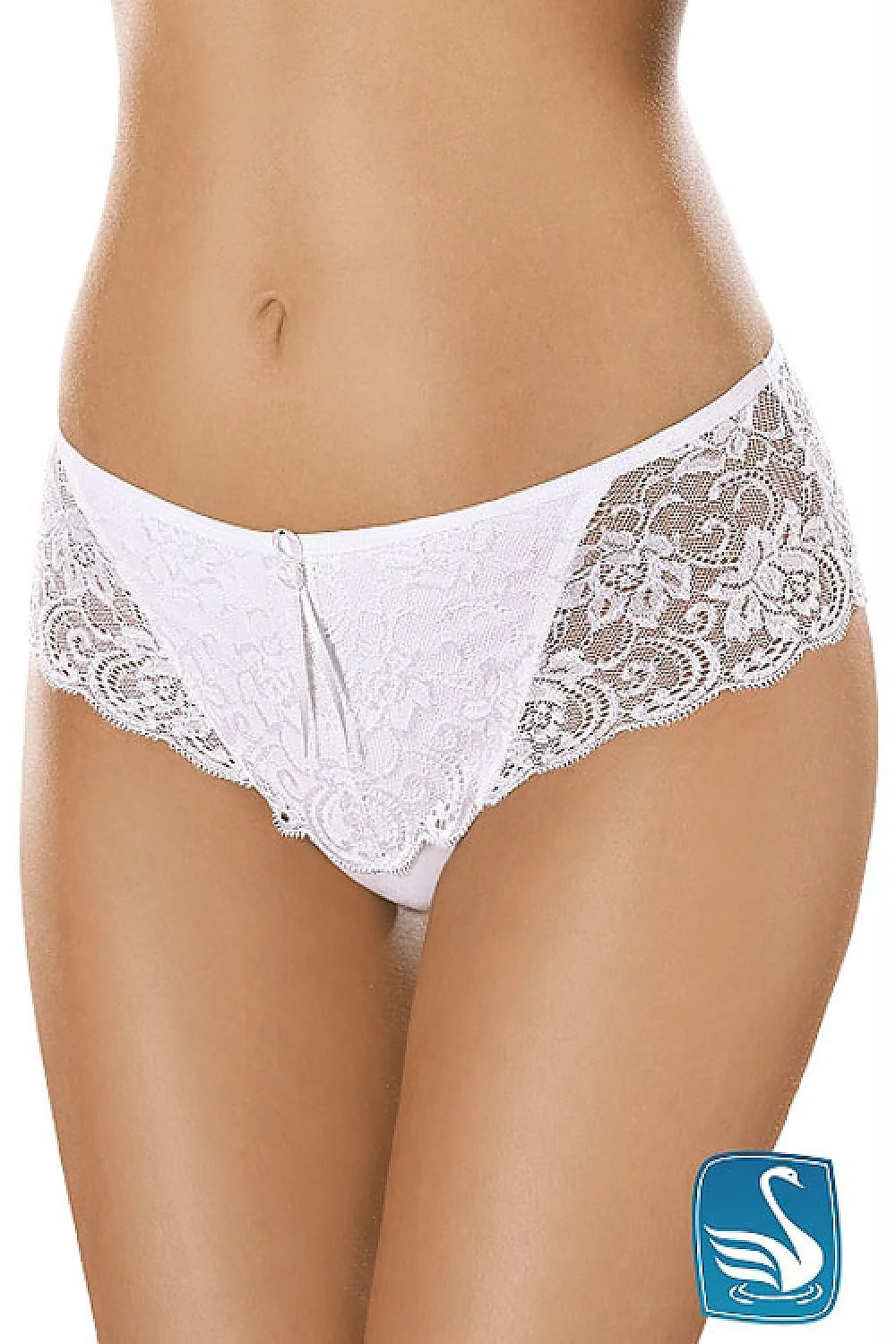 Culotte en dentelle blanche romantique échancrée motif floral élégante transparence côté pour femmes raffinées