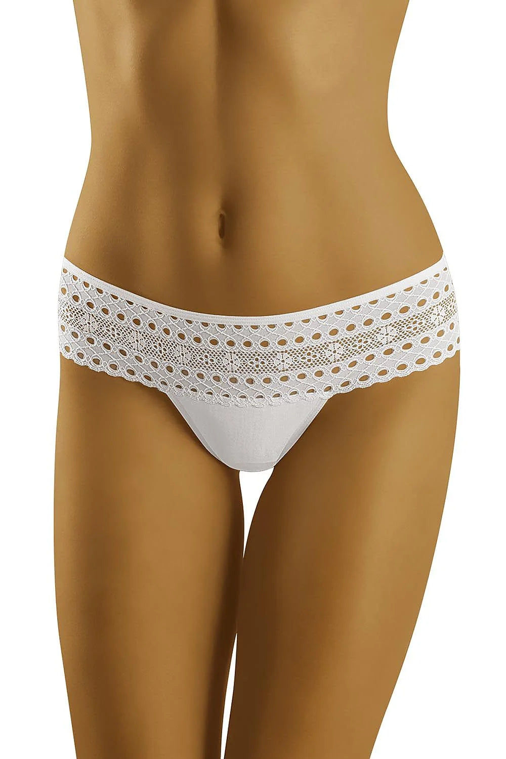 Culotte en dentelle blanche romantique élégante taille basse échancrée ajustée pour allure séduisante féminine