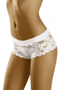 Culotte en dentelle blanche romantique Wolbar élégante et sexy avec motifs floraux transparents ajustée