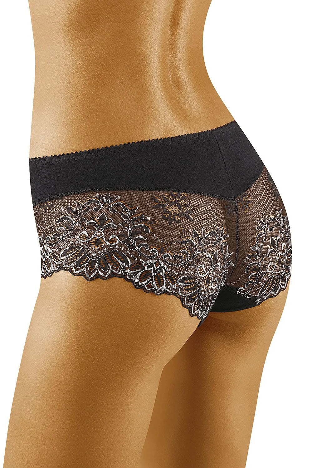 Culotte en dentelle noire élégante avec motifs floraux pour une allure sexy et moderne féminine