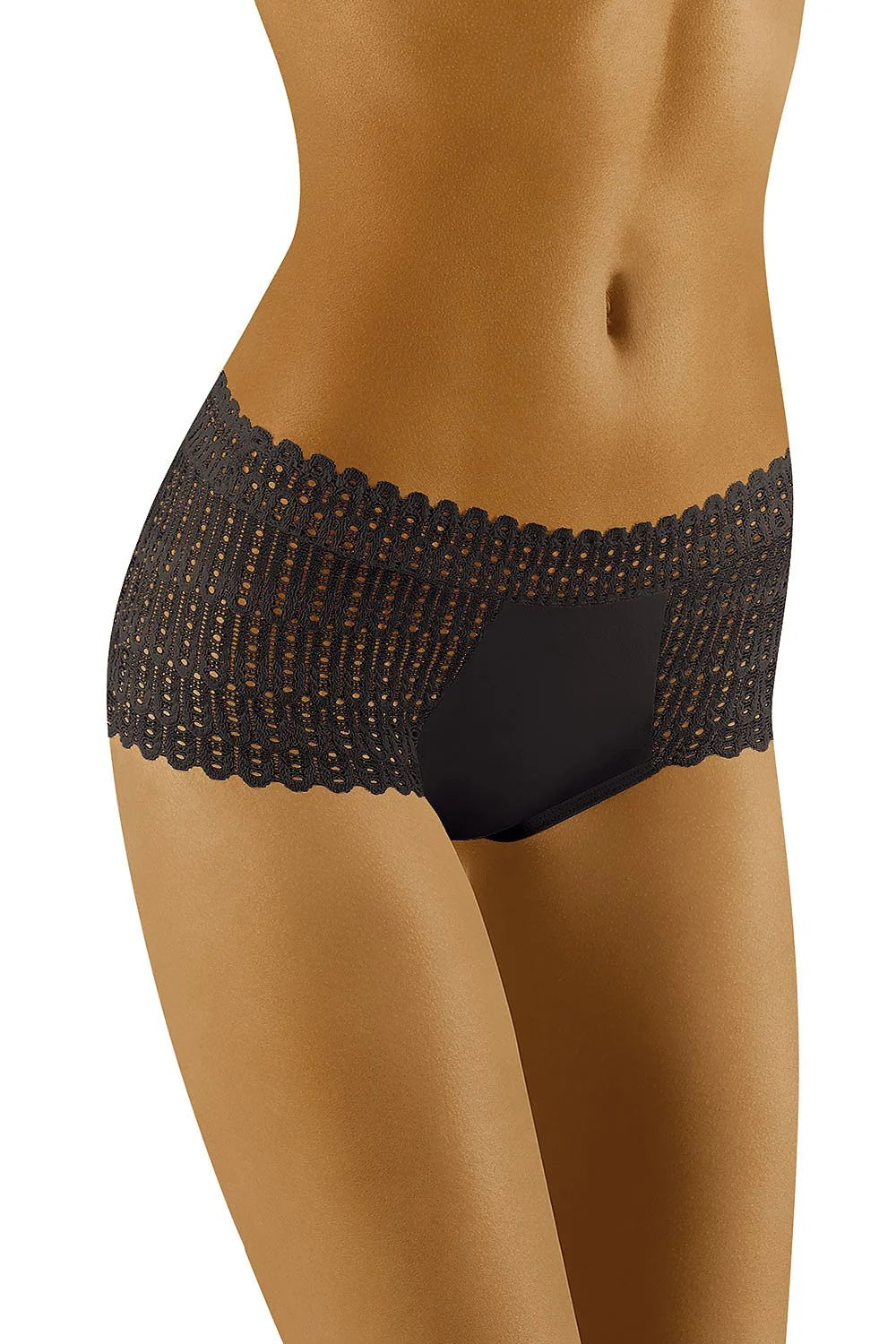 Culotte en dentelle noire sexy élégante taille haute motifs ajourés lingerie féminine glamour séduisante