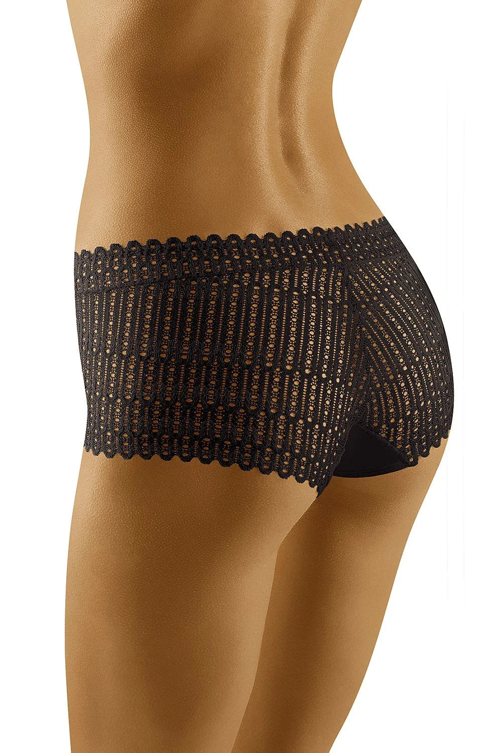Culotte en dentelle noire sexy élégante taille haute motifs ajourés lingerie féminine glamour séduisante