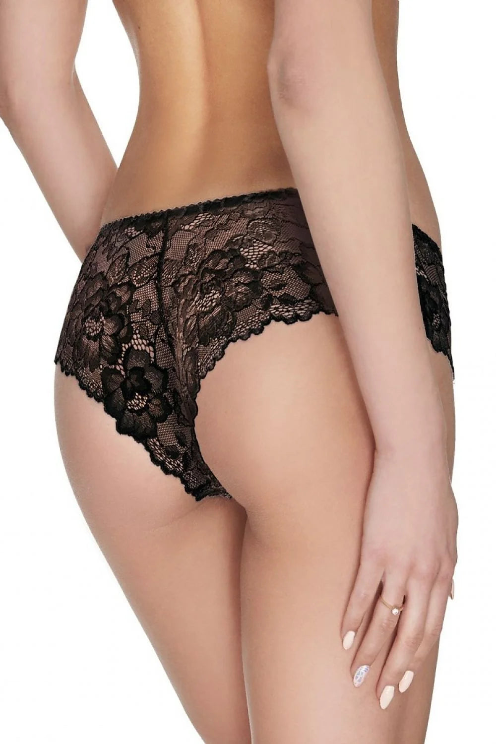 Culotte en dentelle noire sexy et romantique, motifs floraux, taille basse, lingerie féminine élégante