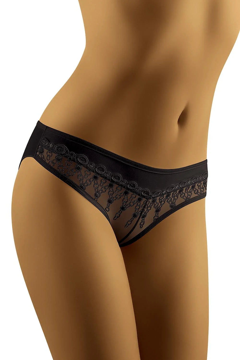 Culotte en dentelle tulle noire sexy coupe bikini motifs floraux transparence élégance féminine raffinée