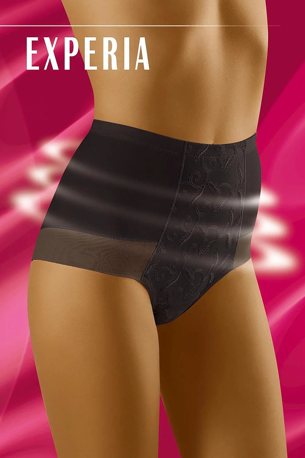 culotte gainante microfibre noire taille haute sculptante maintien abdominale couvrante broderie florale côtés mesh bande élastique