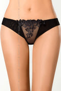 Culotte sexy en dentelle noire et tulle transparent, style élégant avec broderies florales raffinées